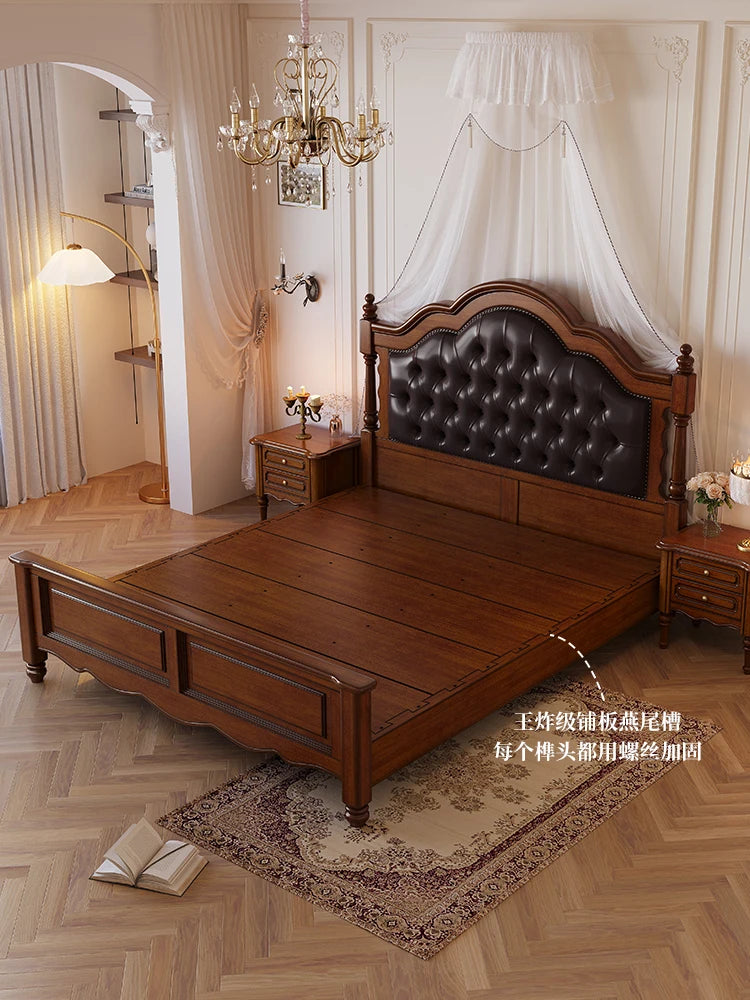 Solid wood bed 1.8m master bed double bed retro 1.5m storage bed