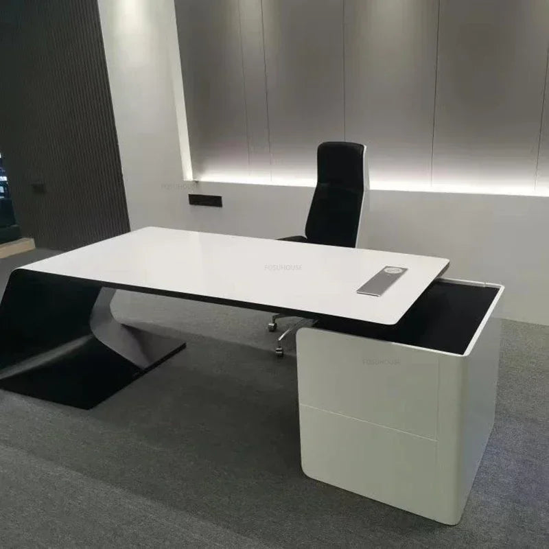 Advanced Paint Office Desk – Designer High-End Boss Desk, Creative White Manager & Executive Table, Fashionable Furniture