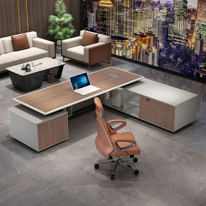 Boss Writing Office Desk – Luxury Corner Desk with Storage, Reception Desk, Drawers