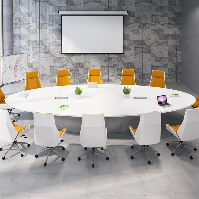 White painted oval conference table—simple modern design