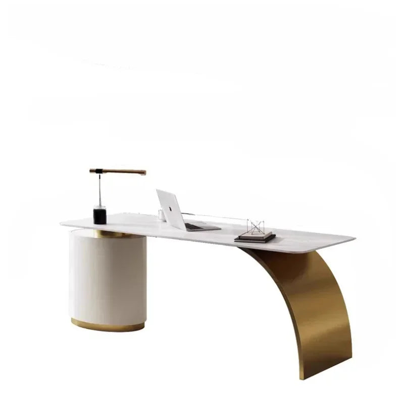 Bright Stone Plate Desk – Light Luxury Designer Study & Computer Desk, Integrated Office Table
