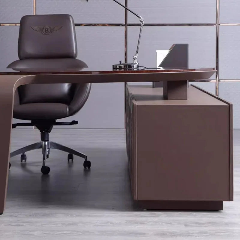 Luxury European Executive Desk – L-Shaped with Floor Standing Organizers
