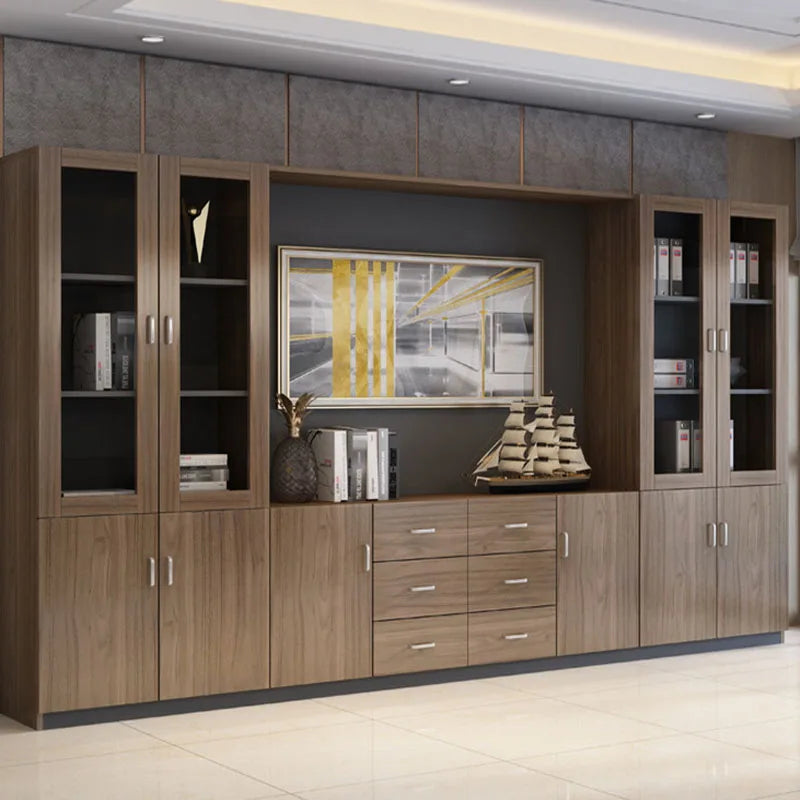 Compact filing cabinet with modern side shelves and drawers, Nordic-style office cupboard with doors, perfect for storage and living room furniture.