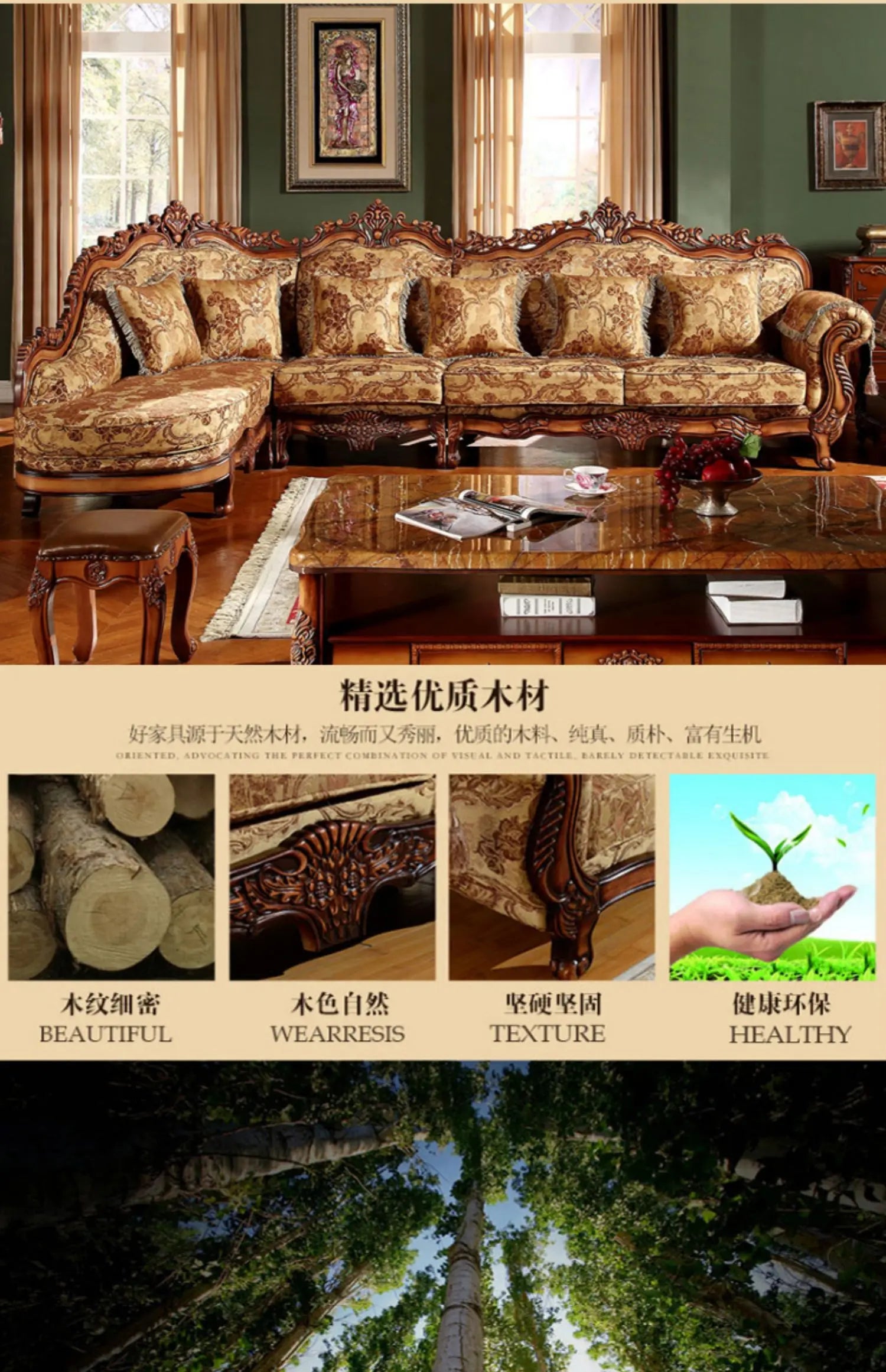New Design Antique Sofa European Style Classic Genuine Leather Sofa Sets