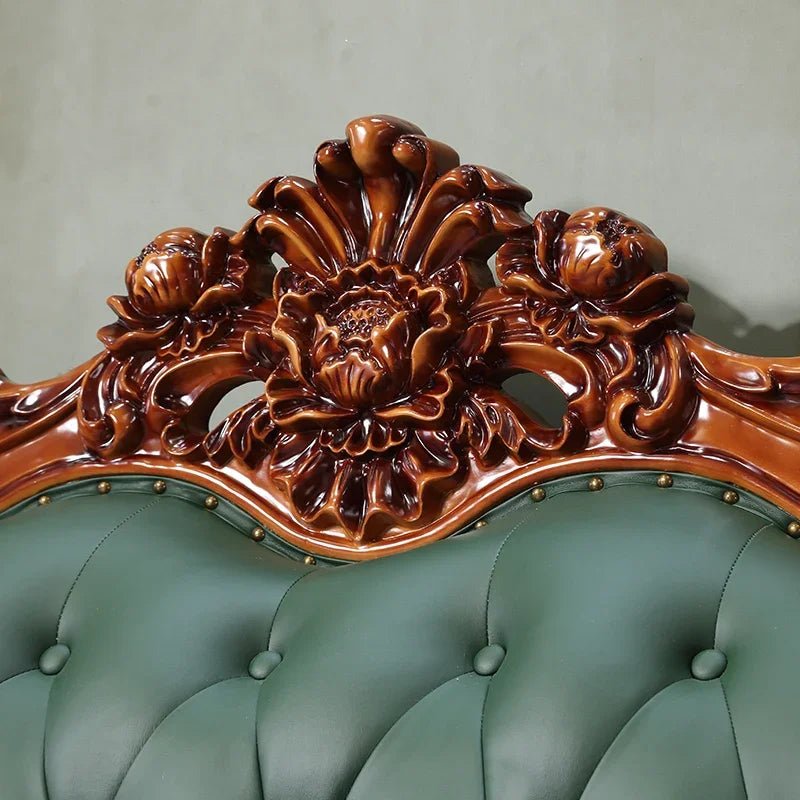 High-end European oak leather sofa set (1+2+3) for large American living rooms, ideal for luxury villas.