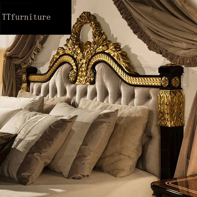 Modern Italian king-size bed set featuring solid wood and genuine leather