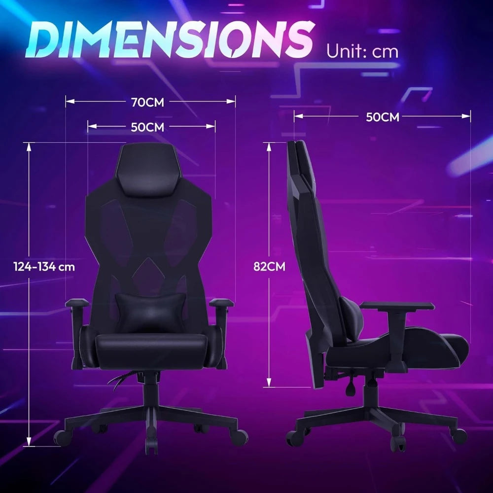 Gaming Chair with LED Lights, Ergonomic Computer Chair for Adults, Reclining Chair, with Adjustable Lumbar Support, Headrest