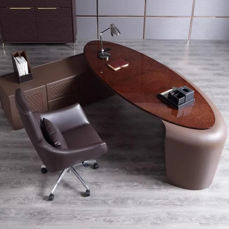 Luxury European Executive Desk – L-Shaped with Floor Standing Organizers
