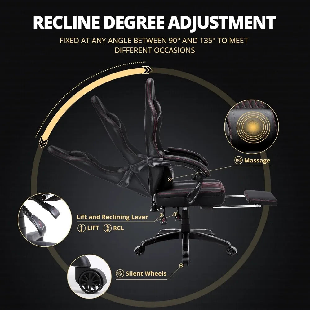 Breathable PU Leather Gamer Chair, with massage lumbar support
