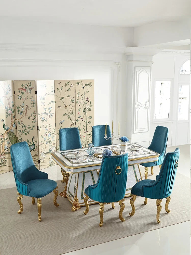 French shell parquet long dining table and chair combination luxury European dining room furniture solid wood can be customized