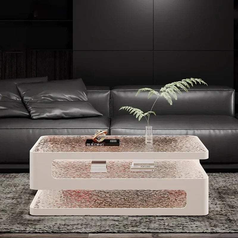 Modern rectangular luxury clear glass coffee table