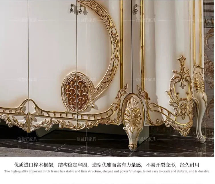 European Style Villa Wardrobe – French Luxury, Multi-Door, Custom Palace Storage
