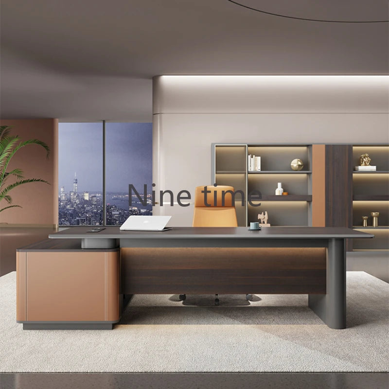 Luxury Retro Office Desks—L-Shaped Standing Monitor Organizers