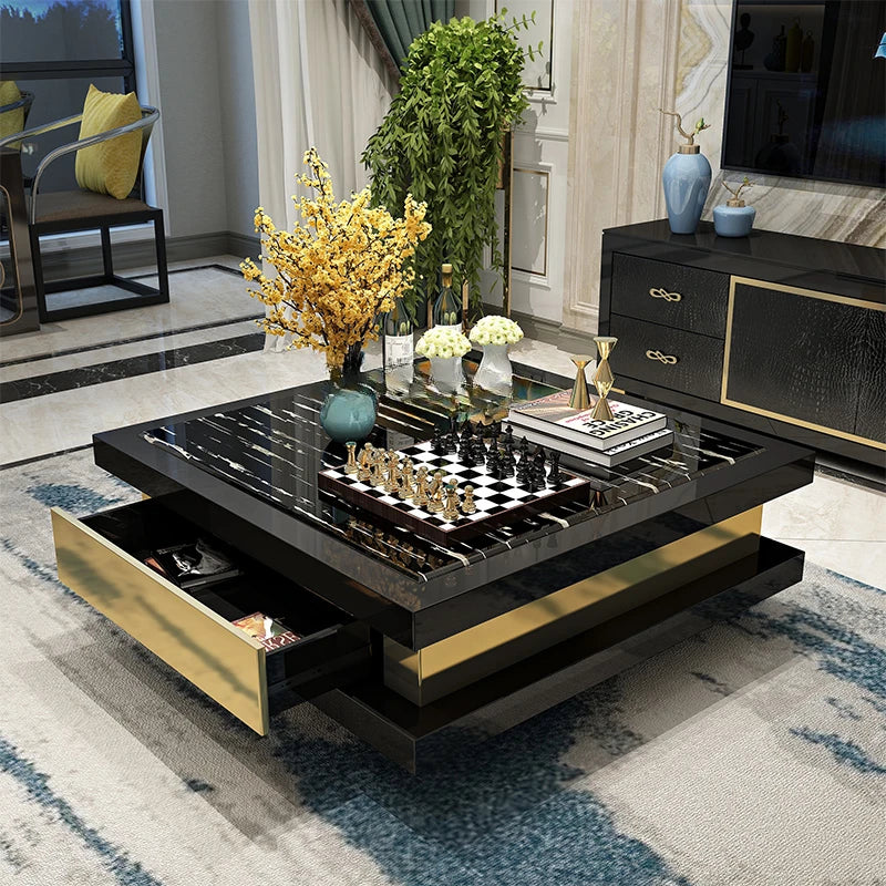 Marble Coffee Table TV Cabinet Combination Square Table Post-Modern Simple Hong Kong Style Living Room Furniture