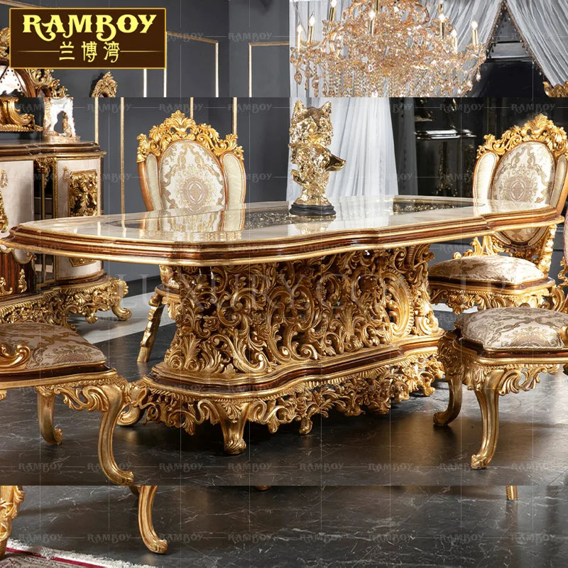 Italian large French dining table villa dining table European court solid wood dining table luxury furniture customization