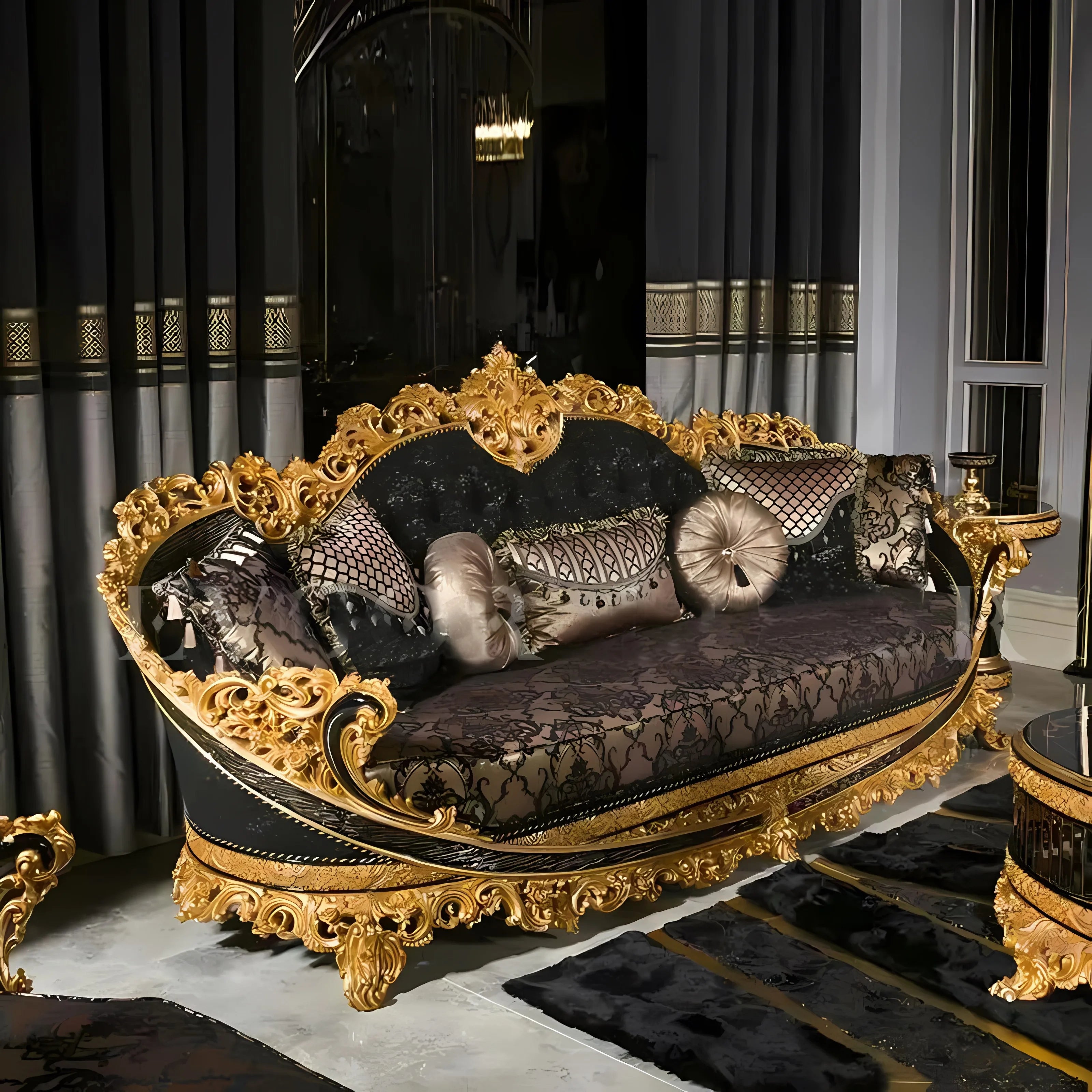 European Style Solid Wood Carved Sofa: High-End French Villa Custom Fabric Sofa for Living Rooms.