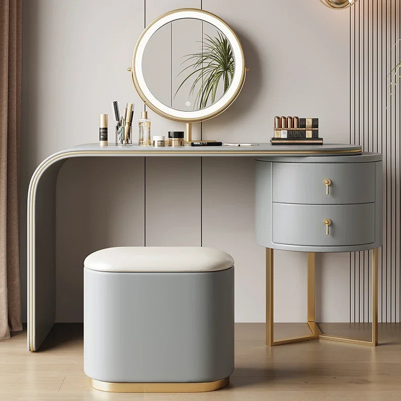 Luxury Nordic Vanity with Stool and Jewelry Mirror.