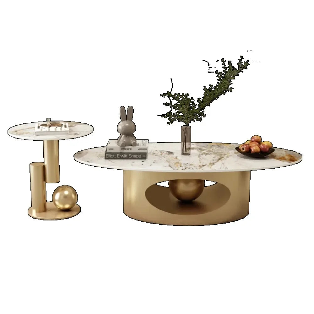 Modern Marble Effect Coffee Tables Luxury Legs Metal Nordic Oval Side Table White Premium Table Basse Pour Salon Mesa Furniture