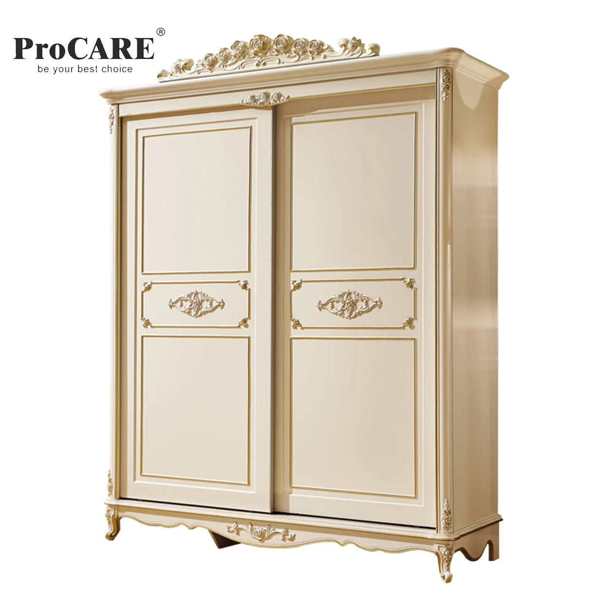 European Style Affordable Solid Wood Wardrobe – 2 Sliding Doors for Bedrooms