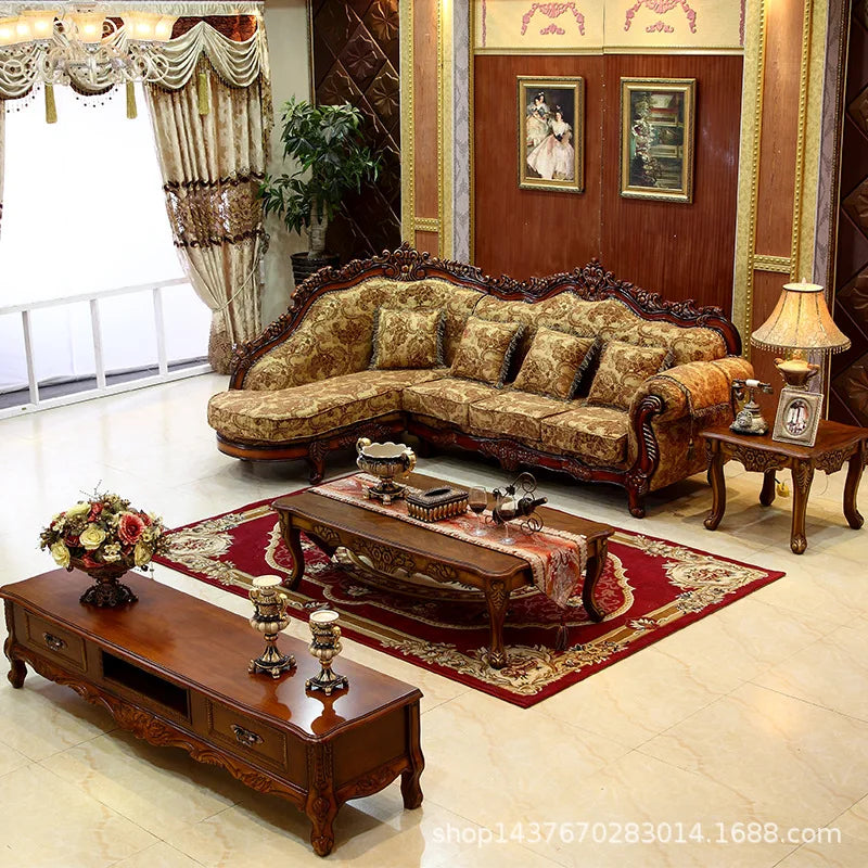 European Style High-End Living Room Sofa: American Solid Wood with Detachable, Washable Fabric