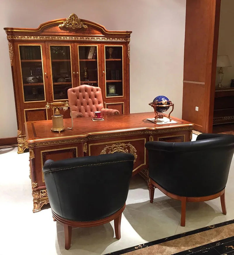 Custom Luxury Solid Wood European Royal Home Office Furniture Set