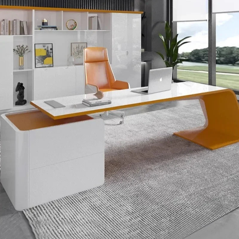 Bedroom & Conference Office Desk – Corner Executive, Light Luxury, Unique Stand-Up Computer Desk, Long Escritorio Furniture