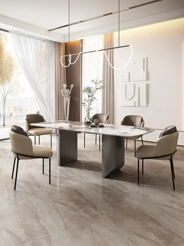 Italian light rock table family small apartment modern simple rectangular stainless steel light luxury table and chair
