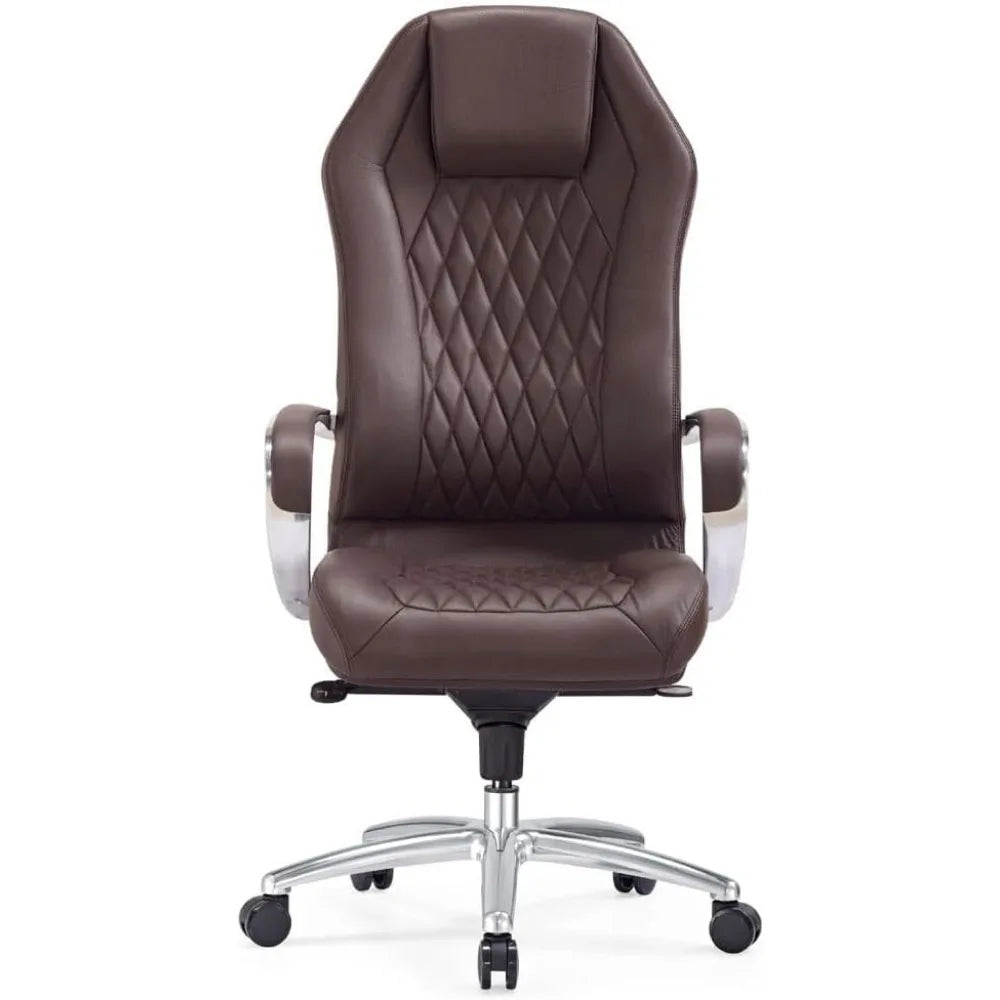 Modern Ergonomic Dark Brown Genuine Leather Executive Chair