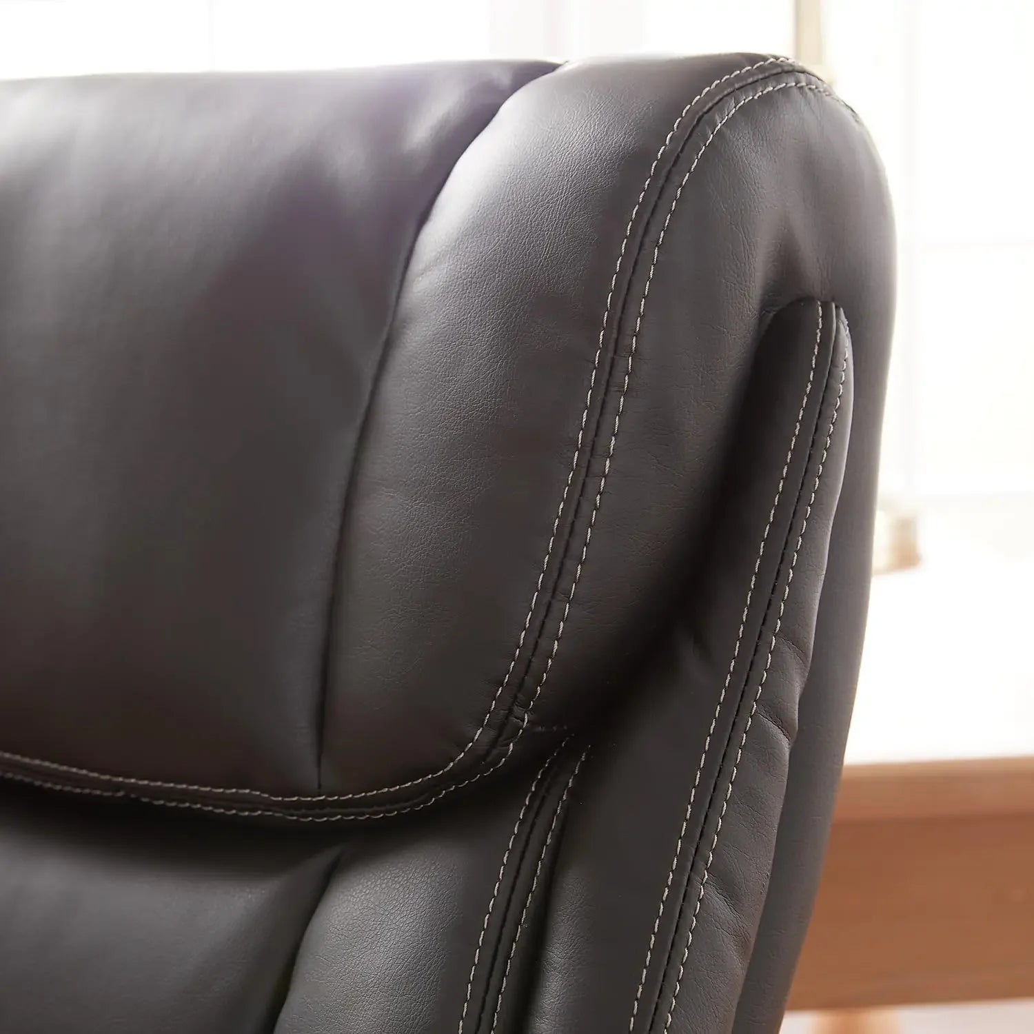 La-Z-Boy Bellamy Executive Office Chair with Memory Foam Cushions, Solid Wood Arms and Base, Waterfall Seat Edge