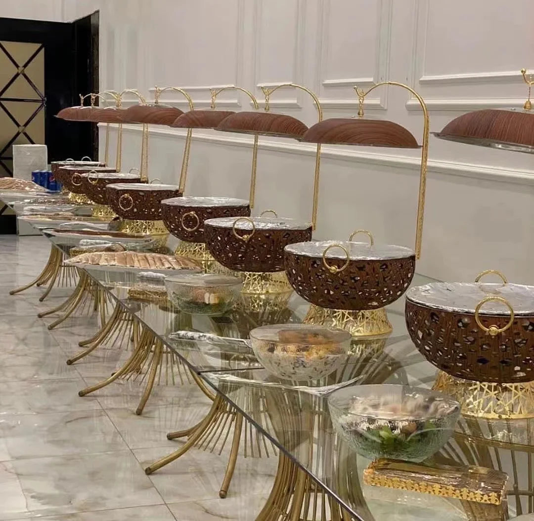 New Africa Supply Gold Food Warmer Set Equipment Catering Hanging Chafing dish Buffet Wedding Party Golden Chefing dish