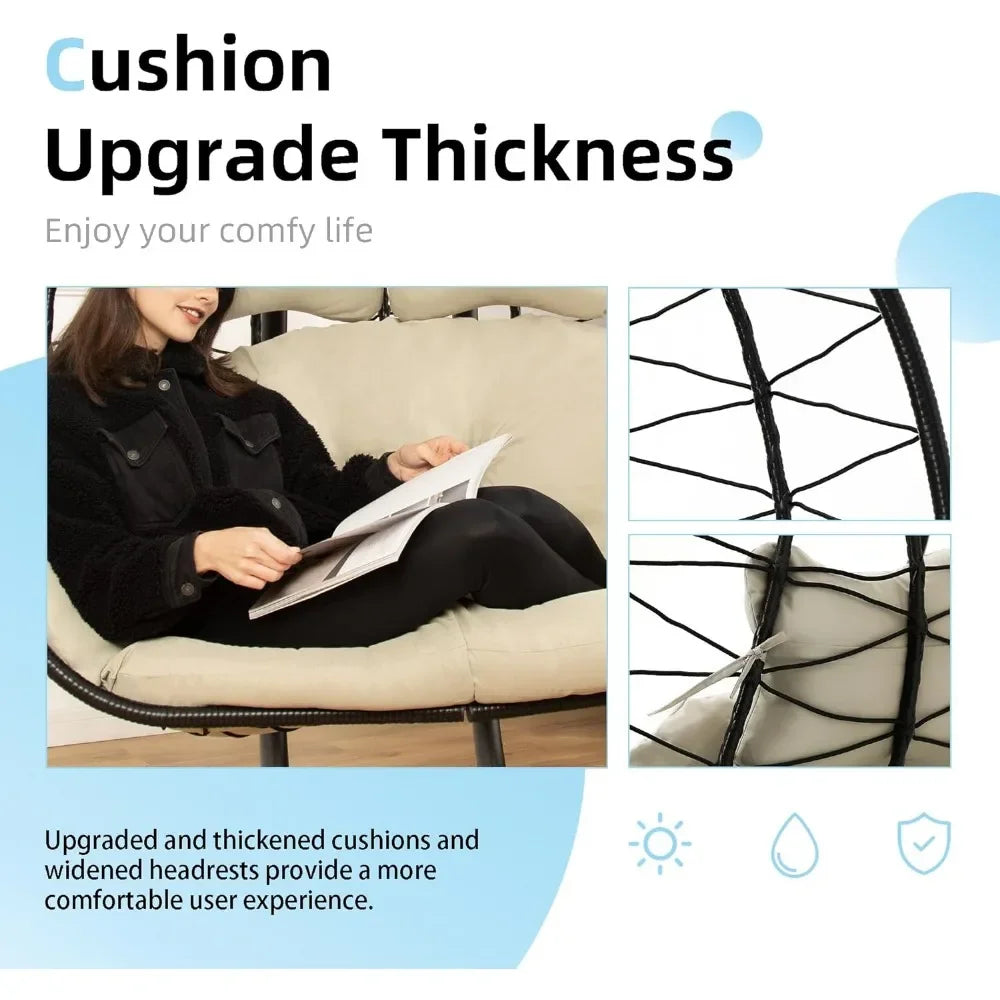 Double Wicker Swing Egg Chair – Foldable Indoor/Outdoor Hammock Loveseat