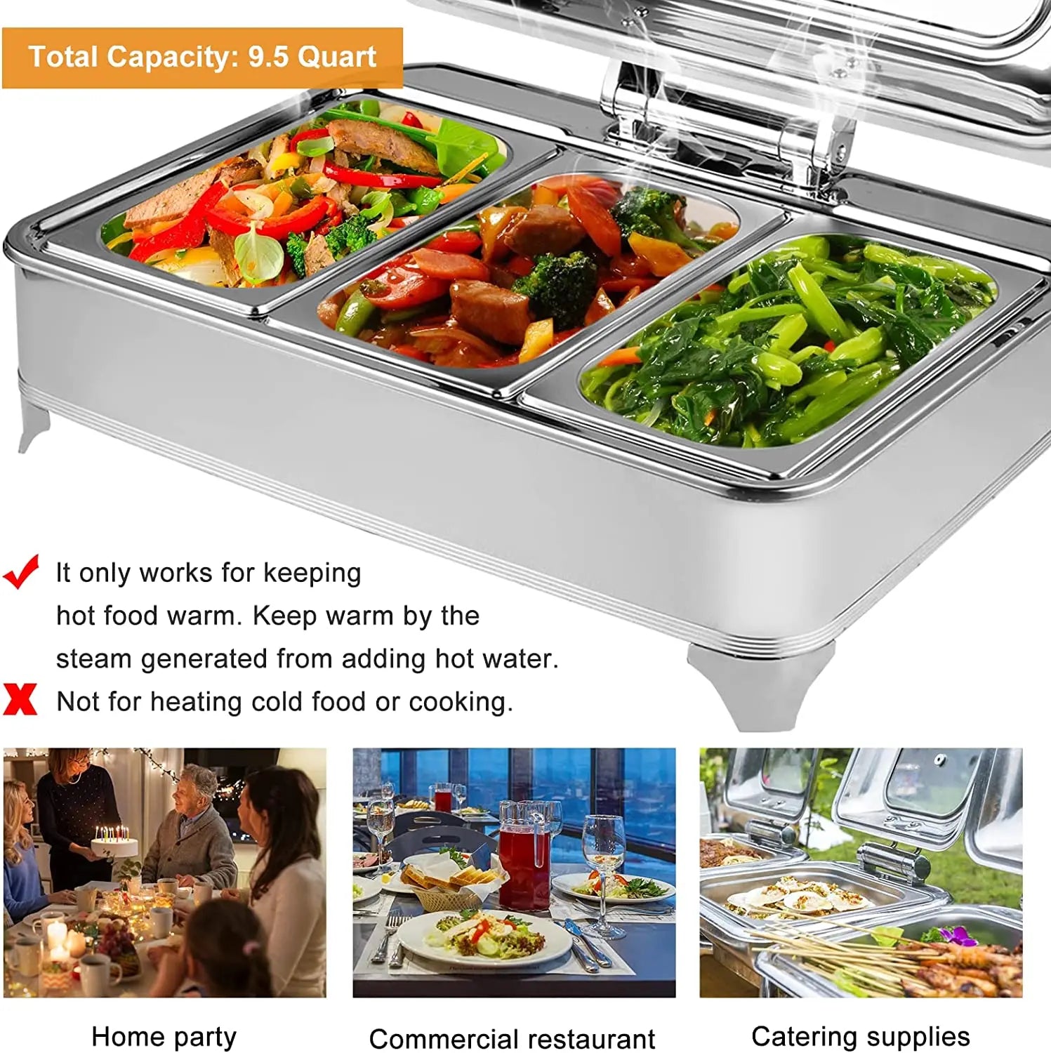 Electric Chafing Dish Buffet Set 9 Quart Food Warmer Buffet Servers and Warmers with Covers Warmer for Parties Stainless Steel