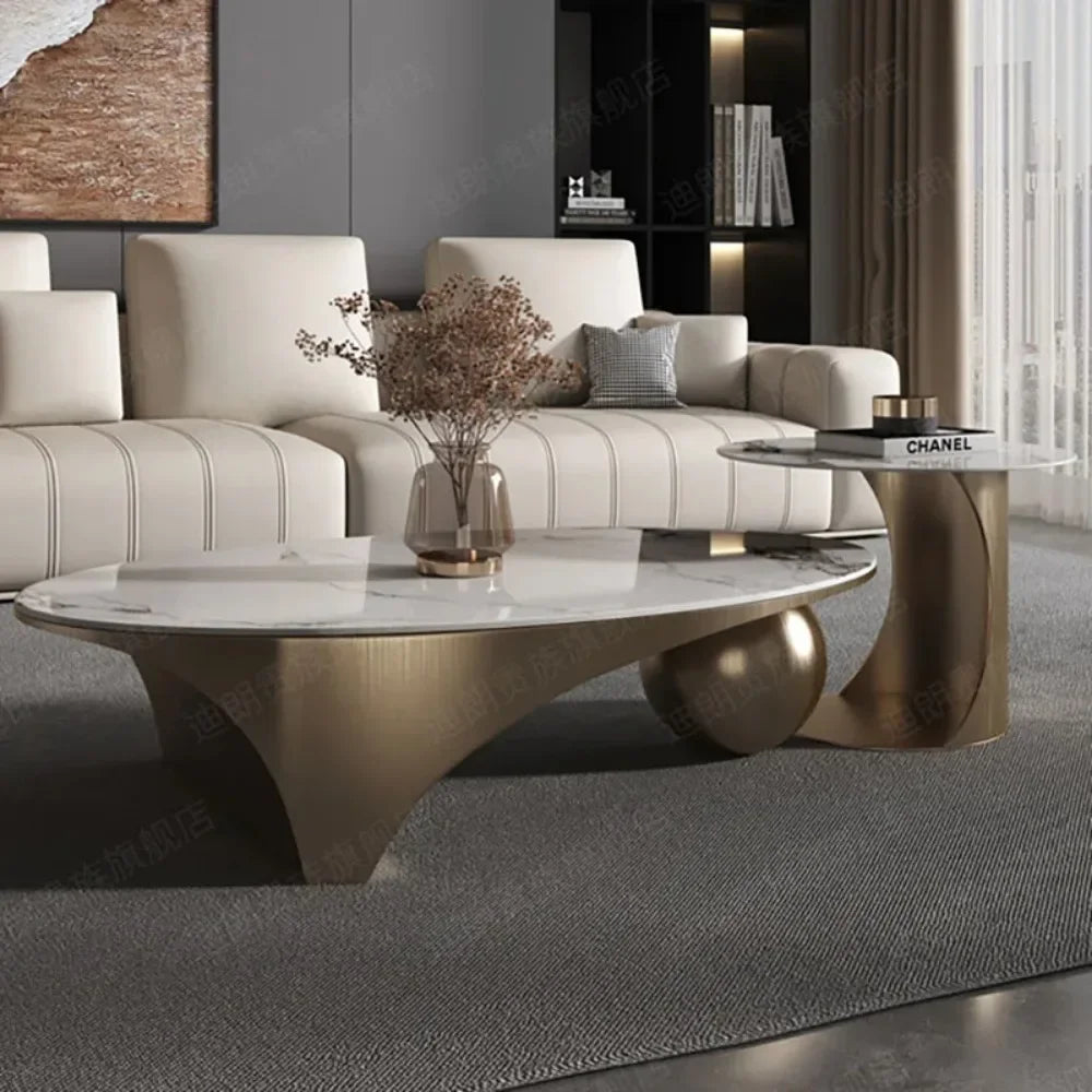 Modern Luxury Coffee Tables Marble Effect Irregular Unique Minimalist Side Table White Legs Metal Table Basse Home Furniture