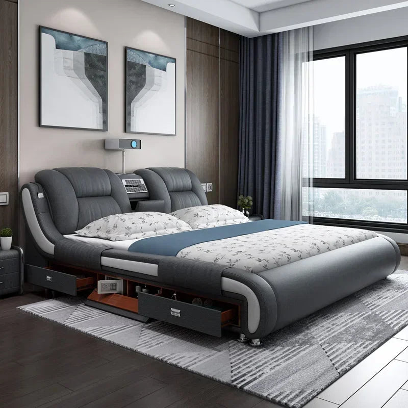 Royal Queen European Double Bed Wood High End King Size Bedroom Double Bed Kids Girl Cabeceira De Cama Box Casal Home Furniture