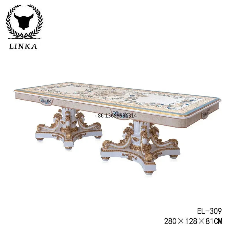 Luxurious French living room 2.8m romantic wooden shell mosaic dining table combination