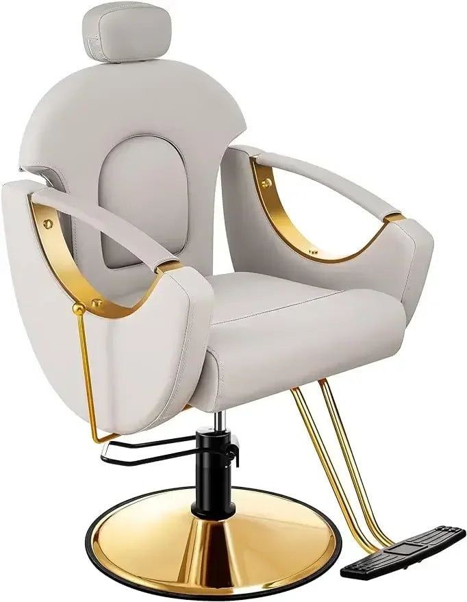 Barber Chair Reclining – All-Purpose Gold Salon Chair for Hair Stylists, 360° Swivel Rolling Chair