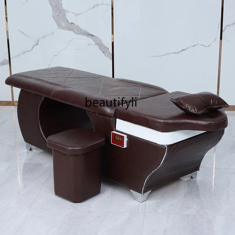 Barber Shop Shampoo Chair – Head Treatment, Fumigation, Water Circulation with Heater, Massage Shampoo Bed