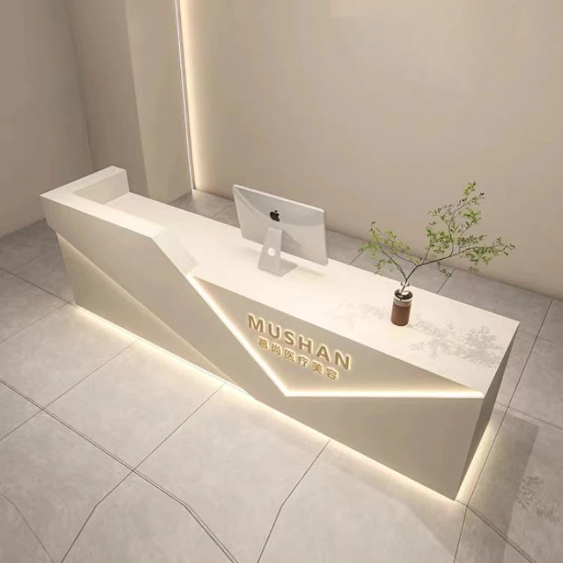 Minimalist Wooden Reception Table for Cosmetics—Luxurious Cash Counter