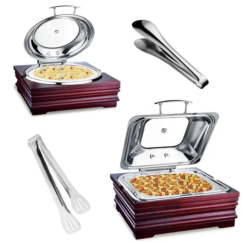 Wood Buffet Food Warmer Display 9L Chafing Dish with Stand Tray Hydraulic Electric Heater Wooden Chafing Dish