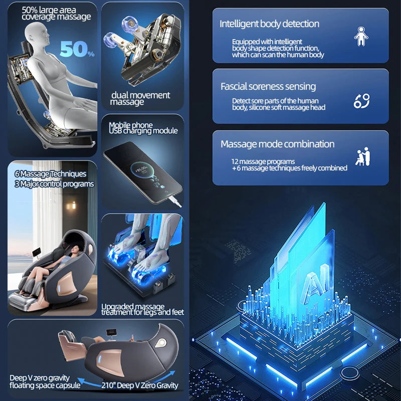 Dual-Core 4D SL-Track Zero Gravity Massager Chair – Full Body, Electric Leg Lift, 3D Home & Office Sofa with Warranty