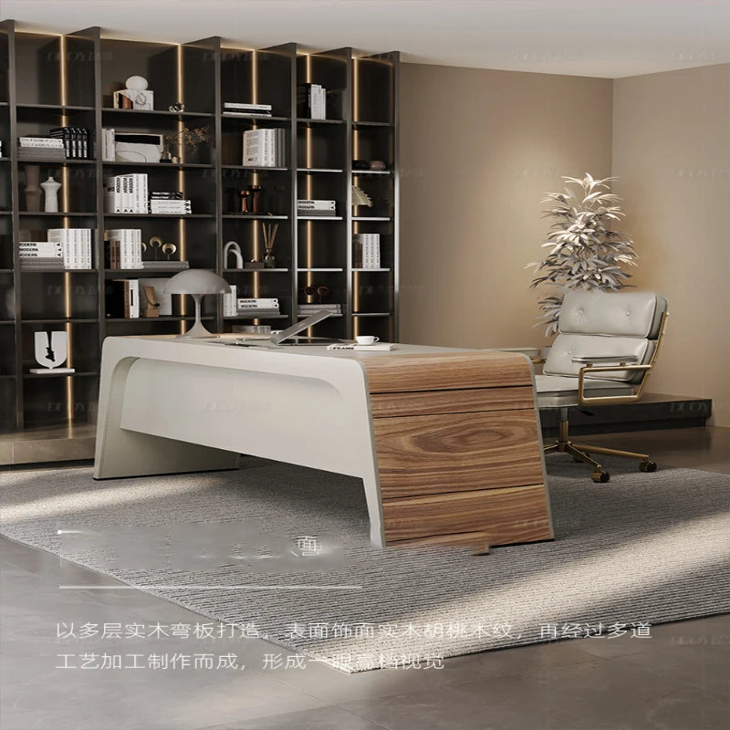 Villa designer high-end saddle leather living room desk light luxury modern study furniture set combination