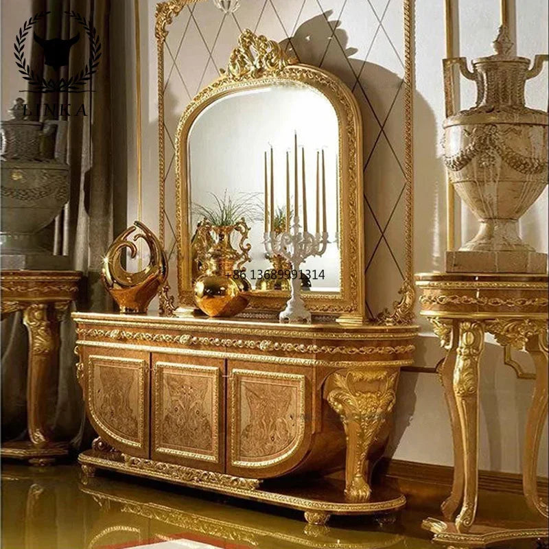 Custom European luxury dining side cabinet all solid wood carved storage tea palace villa furniture