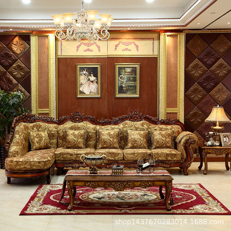 European Style High-End Living Room Sofa: American Solid Wood with Detachable, Washable Fabric