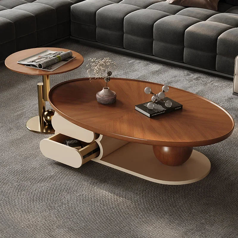 Retro Modern Coffee Table—Nordic Walnut Cabinet,