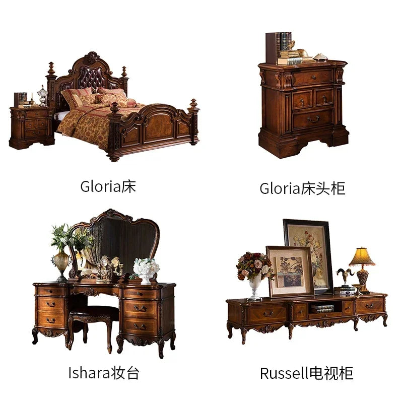 European retro leather double luxury master bedroom American solid wood bed 1.8 meters large bed