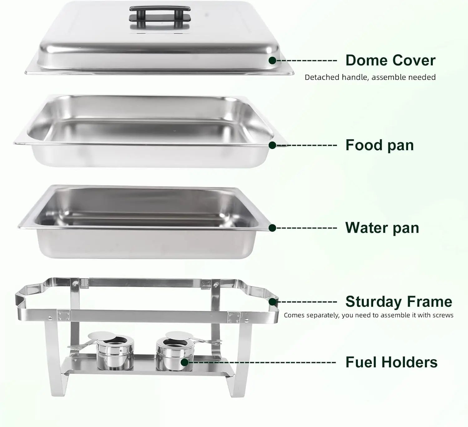 4-Pack Chafing Dish Buffet Set – 8QT Stainless Steel Rectangular Chafer