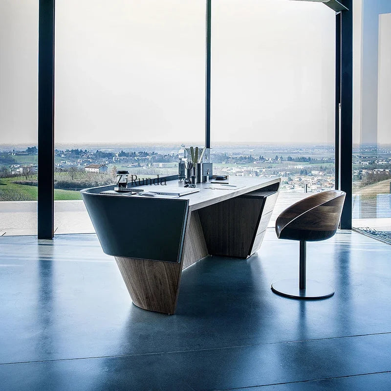 Italian light luxury desk hard leather high-end desk computer desk