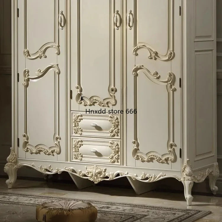 American Ivory White Distressed Solid Wood Wardrobe – Stylish Storage for Home or Cloakroom