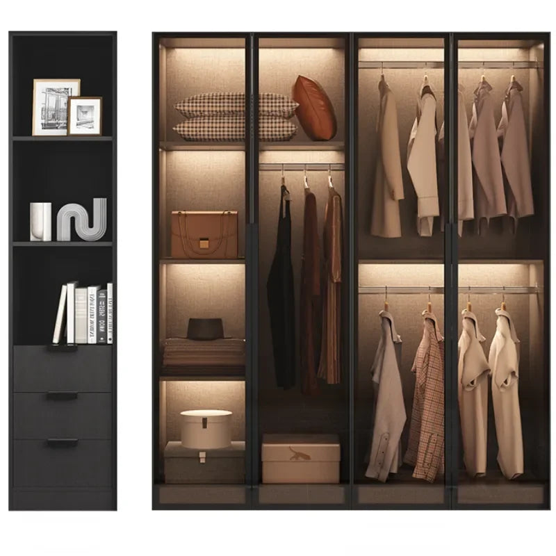 Black Luxury Glass Wardrobe – Hanger Organizer for Bedroom Storage