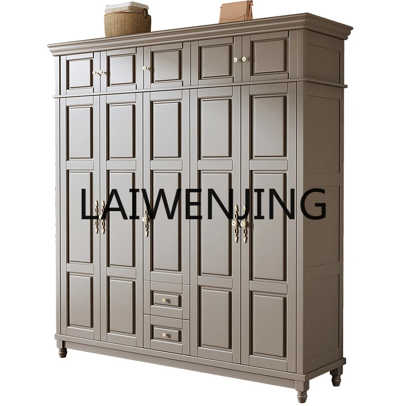 Modern simple American solid wood wardrobe home bedroom light luxury door storage wardrobe top cabinet